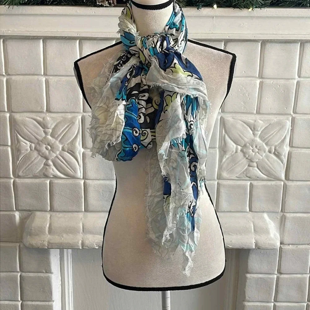 Loewe Luxury Silk Scarf Blue and‎ White William De Morgan Flowers Anagram